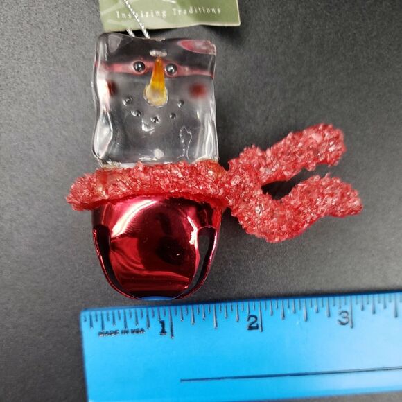 Jingle Bell Snowman Christmas Ornament Clear Acrylic Ice Cube Cannon Falls Vtg - Picture 5 of 14